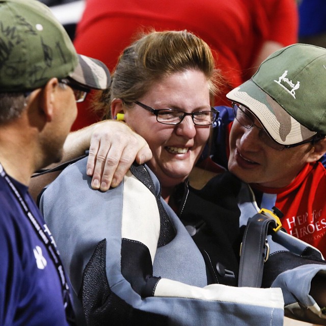 's Gemma Dacey celebrates her silver medal in shooting at  (Mike Morones/Military Times)
