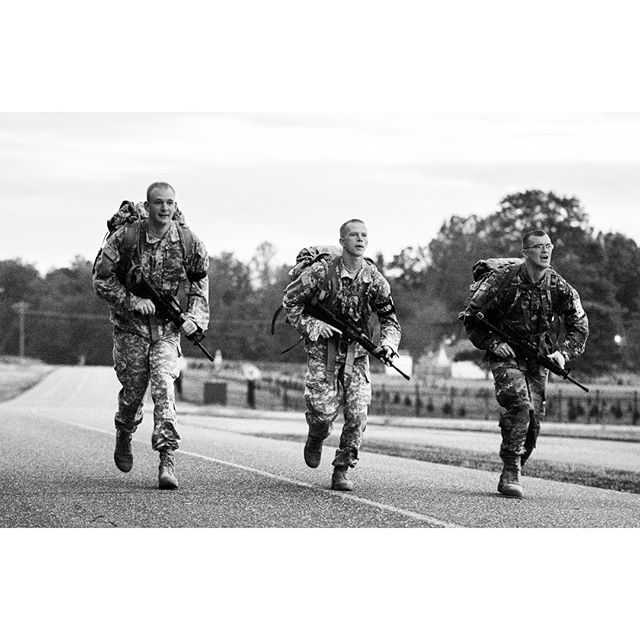 From left, Spc. Travis Shooks, Sgt. James D. French and Sgt. 1st Class Jesse Murray complete a 12-mile ruck march during the Best Warrior Competition at Fort A.P. Hill in Bowling Green, Va., on Wednesday, October 7, 2015. (Mike Morones/Army Times)